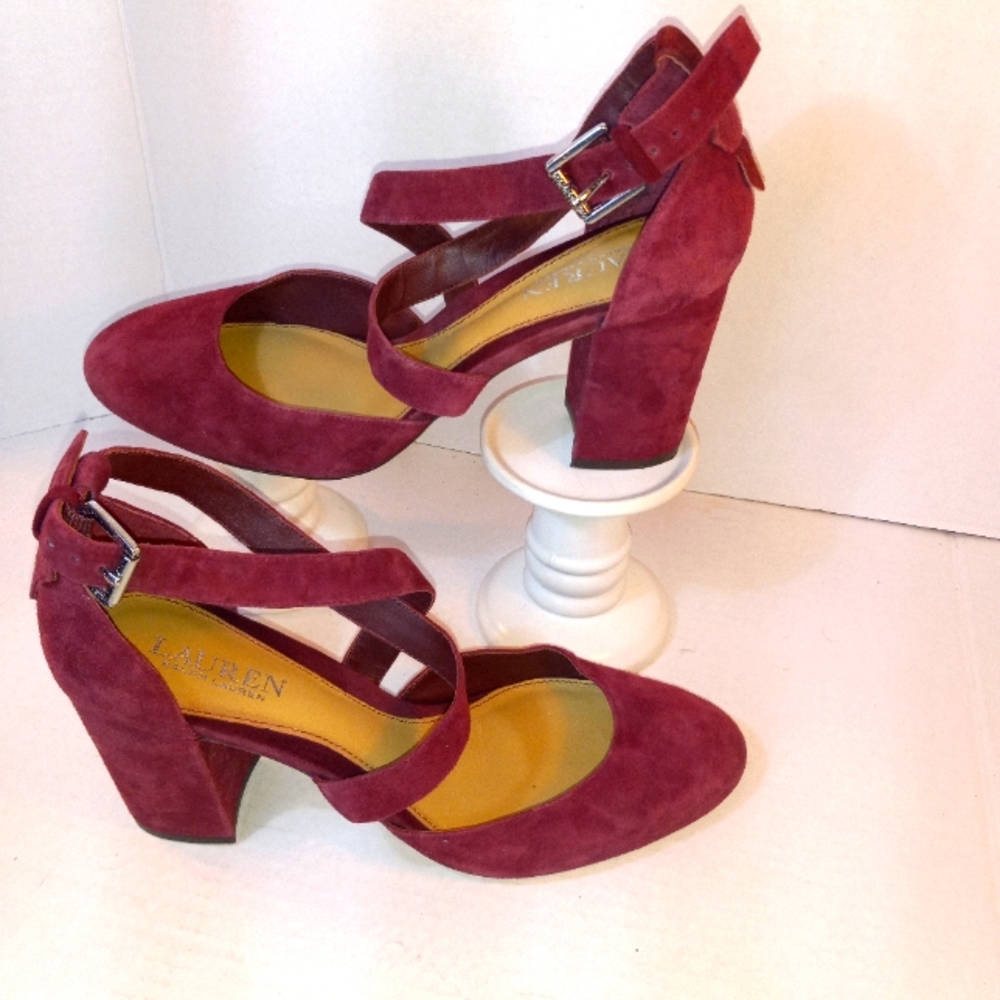 Ralph Lauren Leather Chunky Block Heels with Strap